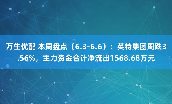 万生优配 本周盘点（6.3-6.6）：英特集团周跌3.56%，主力资金合计净流出1568.68万元