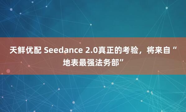 天鲜优配 Seedance 2.0真正的考验，将来自“地表最强法务部”